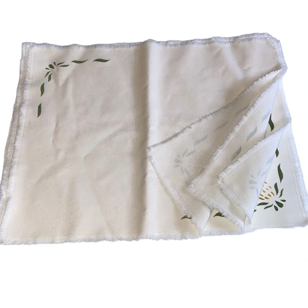 Set of 4 Handpainted Stenciled Pineapple Cloth Napkins or Placemats Raw hem